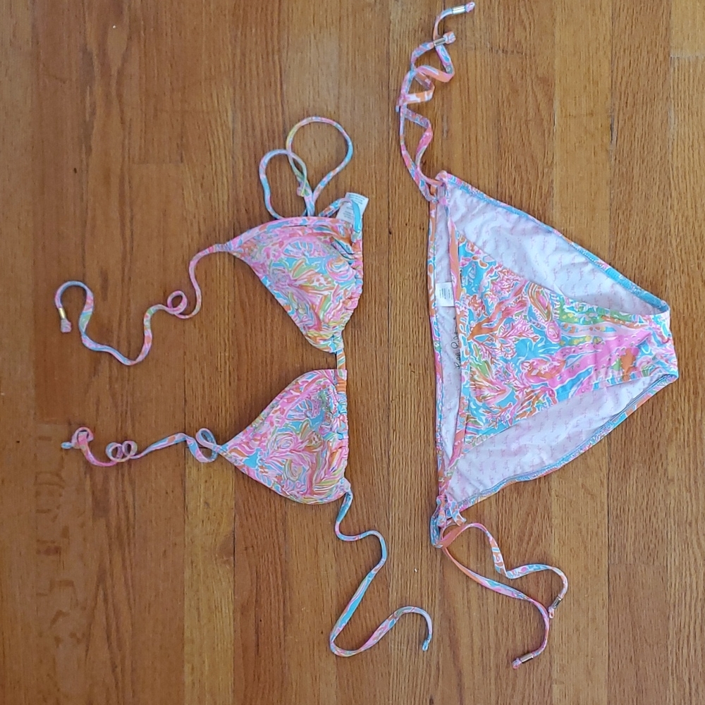 Lilly Pullitzer Colorful Tropical Triangle String Bikini Size M/L